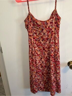 BCBGMaxAzria Red & Pink Floral Slip Midi Dress
